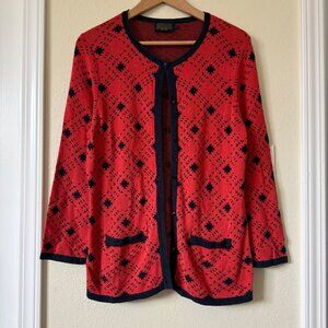 Pendleton Womens Red & Navy Diamond Pattern Cardigan Sweater M